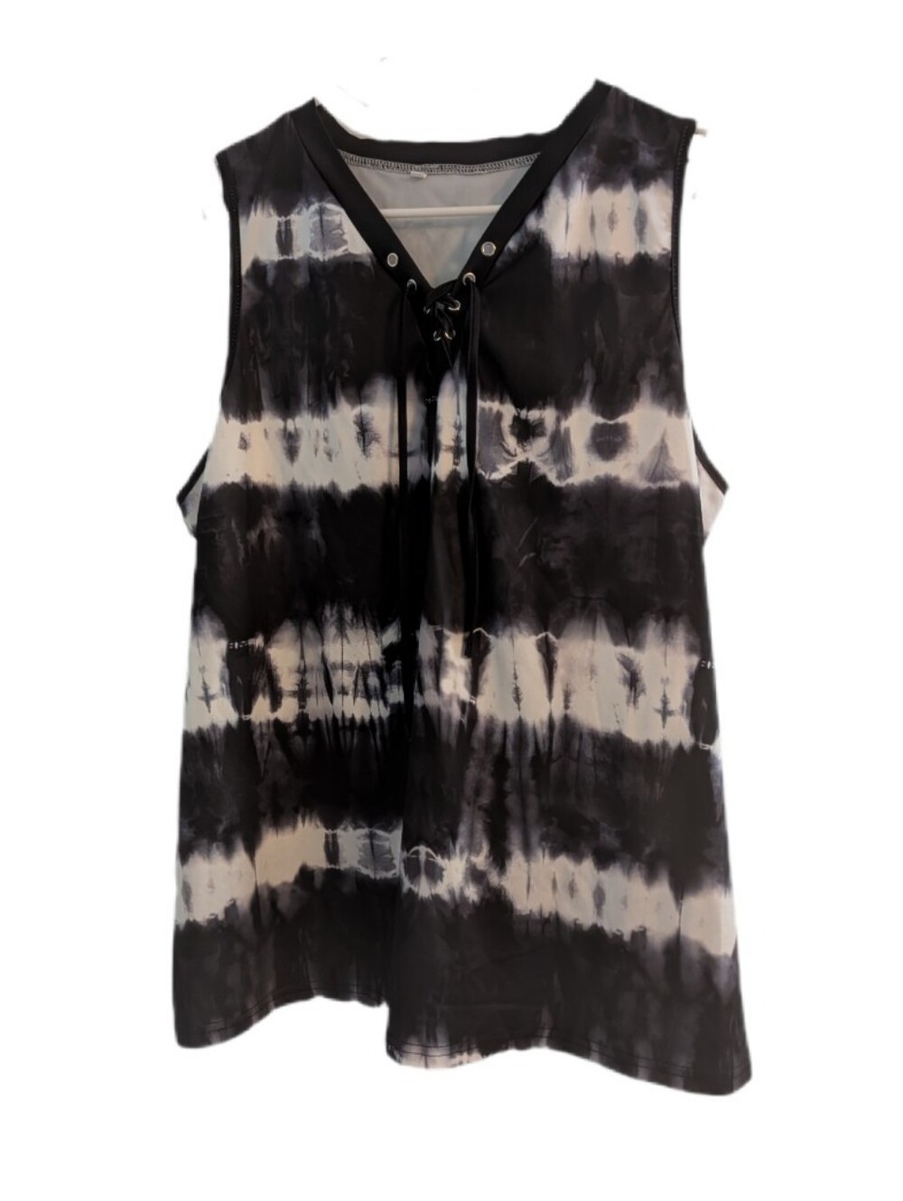 Striped Tie-Dye Lace-Up V Neck Sleeveless Top 2XL